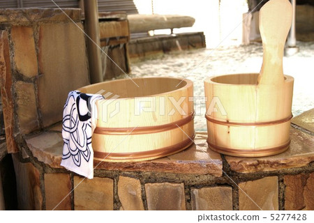 Healing in Japanese · Hot Springs: Hot water tub and hand pail · Horizontal lateral position in stone bathtub Healing in Japanese · Hot Springs: Hot water tub and hand pail · Horizontal lateral position in stone bathtub 5277428