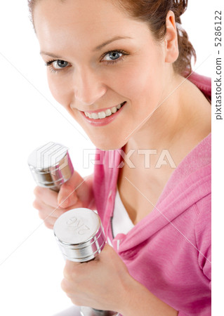 Fitness happy woman exercise dumbbell Fitness happy woman exercise dumbbell 5286122