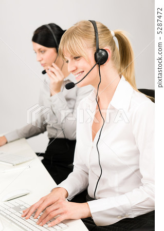 Customer service woman call center phone headset 5287472
