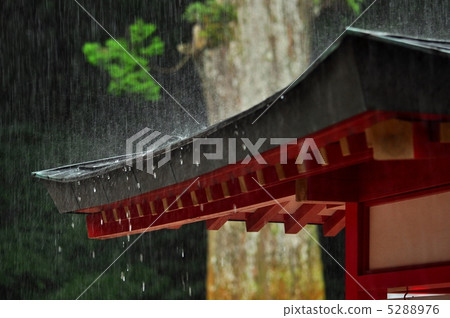 Red roof of shrine playing pouring rain and rain Red roof of shrine playing pouring rain and rain 5288976