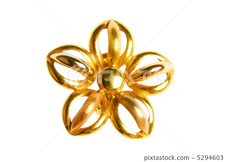 Flower shaped gold earring isolated on white Flower shaped gold earring isolated on white 5294603