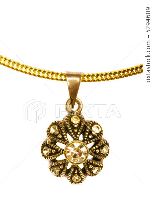 Pendant on golden chain isolated on the white Pendant on golden chain isolated on the white 5294609