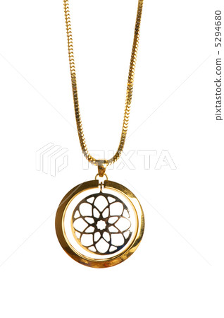 Pendant on golden chain isolated on the white 5294680