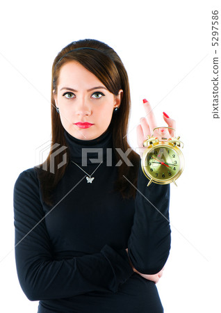 Woman with clock isolated on the white 5297586
