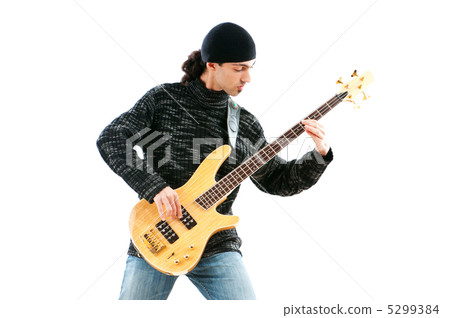 Guitar player isolated on the white background Guitar player isolated on the white background 5299384