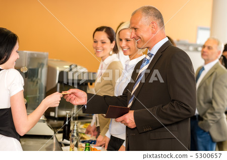 Cafeteria business man pay by credit card cashier Cafeteria business man pay by credit card cashier 5300657