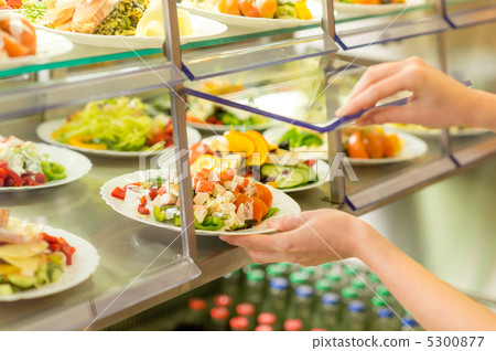 Buffet self service canteen display fresh salad 5300877