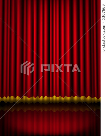 Red velvet theater stage curtain with golden border. Vector eps1 5307669
