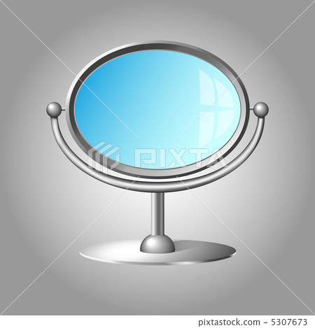 Modern cosmetic mirror with silver metal frame and handle isolat Modern cosmetic mirror with silver metal frame and handle isolat 5307673