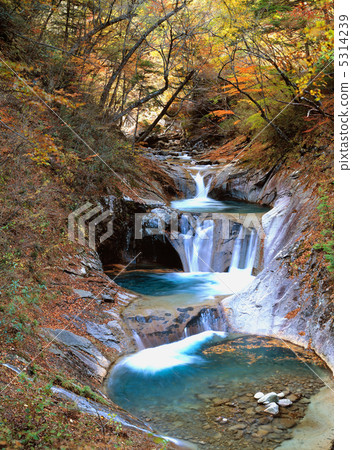西澤谷瀑佈在秋天落下 5314239