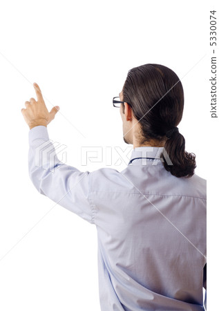 Businessman pressing virtual buttons Businessman pressing virtual buttons 5330074