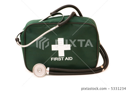 First aid kit and stethoscope isolated on the white First aid kit and stethoscope isolated on the white 5331234