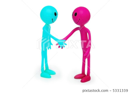 Two smilies shaking hands isolated on white 5331339