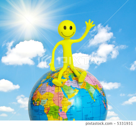 On top of the world - smilie sitting on the globe On top of the world - smilie sitting on the globe 5331931