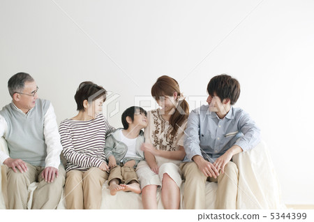 Three generations families sitting on the sofa and smiling Three generations families sitting on the sofa and smiling 5344399
