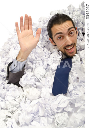 Man with lots of crumpled paper Man with lots of crumpled paper 5348037
