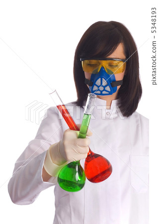 Woman with chemical tubes in the labatory on white 5348193