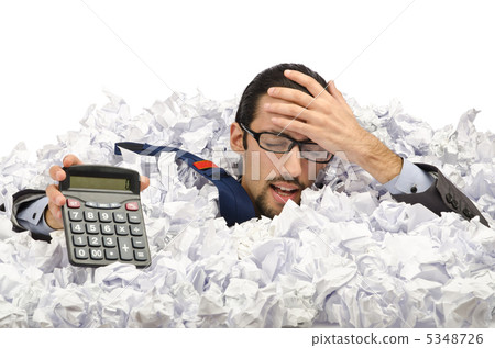 Man with lots of waste paper 5348726