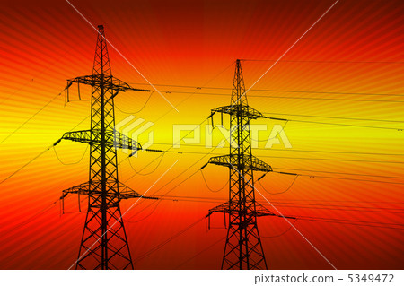 electric power transmission towers at sunset electric power transmission towers at sunset 5349472