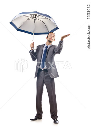 Businessman with umbrella on white Businessman with umbrella on white 5353082
