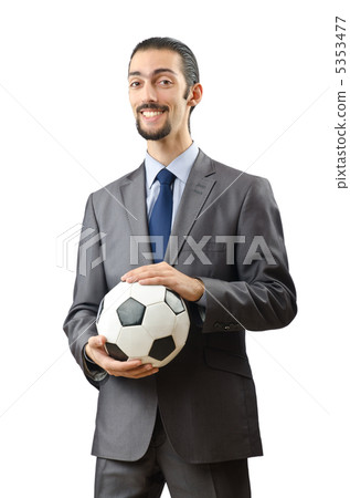 Businessman holding football on white 5353477
