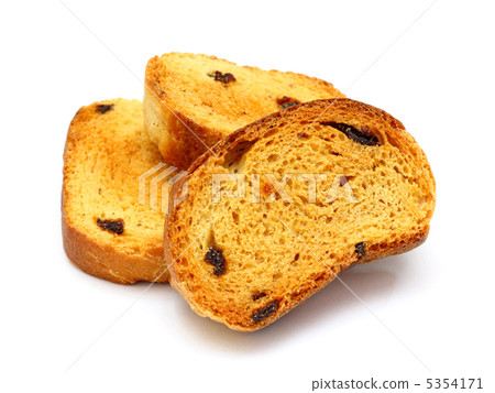 group of sweet tasty rusks with raisins isolated on white backgr group of sweet tasty rusks with raisins isolated on white backgr 5354171