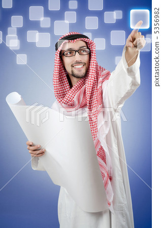 Young arab pressing virtual buttons Young arab pressing virtual buttons 5356982