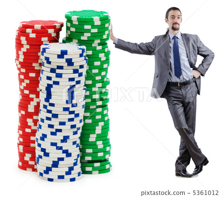 Businessman and casino chips on white 5361012