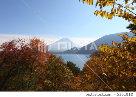 秋天的湖Motosu和富士山 5361918