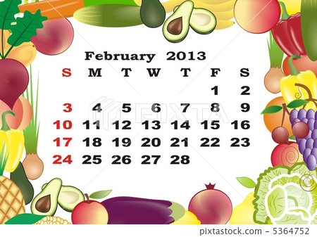 February - monthly calendar 2013 in frame with fruits and vegetables February - monthly calendar 2013 in frame with fruits and vegetables 5364752