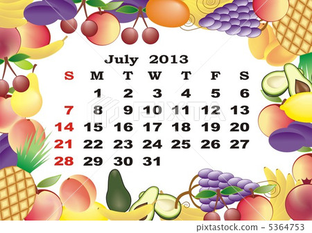 July - monthly calendar 2013 in frame with fruits July - monthly calendar 2013 in frame with fruits 5364753