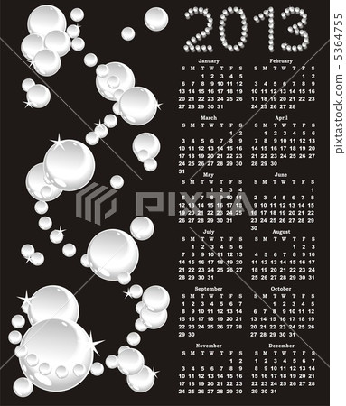 vector calendar 2013 with white pearls on black background vector calendar 2013 with white pearls on black background 5364755