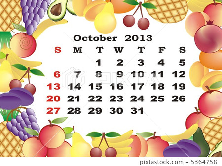 October - monthly calendar 2013 in frame with fruits October - monthly calendar 2013 in frame with fruits 5364758