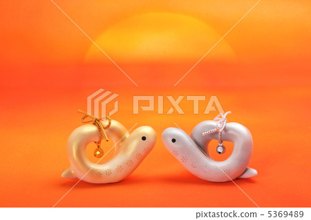 A heart shaped couple snake that faces the sunrise of the year 5369489