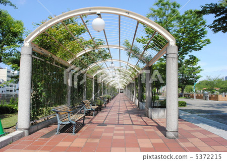 這是大阪市天王寺公園的長板凳 寬敞的花園內設有天王寺動物園 照片素材 圖片 圖庫