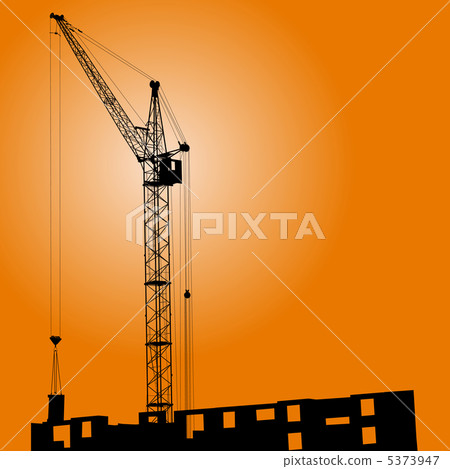 Silhouette of crane on a sunset on a building Silhouette of crane on a sunset on a building 5373947