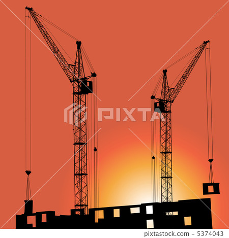Silhouettes of crane on building against 5374043