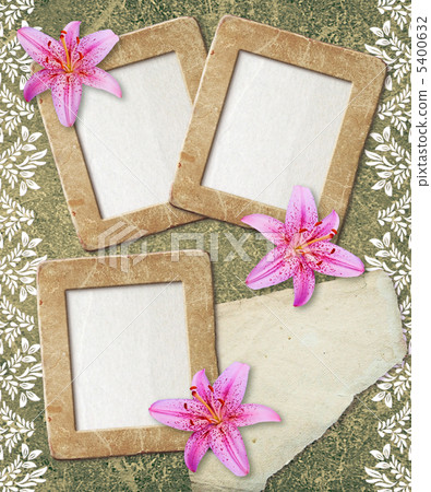 Grunge frame with lily and paper Grunge frame with lily and paper 5400632