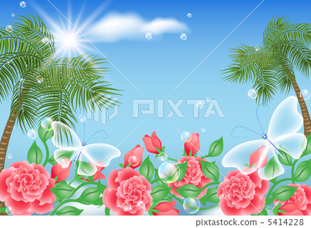 Landscape with palm and butterflies Landscape with palm and butterflies 5414228
