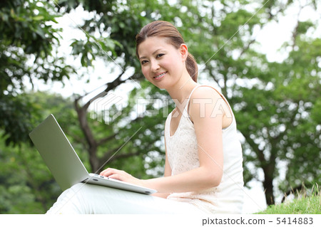 A woman on a computer A woman on a computer 5414883