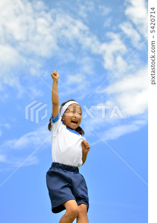 Girls posing in a blue sky Girls posing in a blue sky 5420714