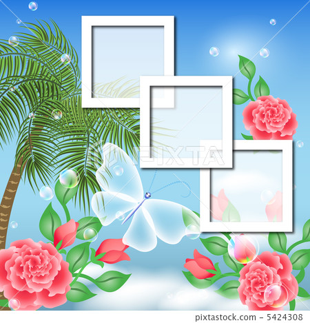 Page layout photo album with palm and roses 5424308