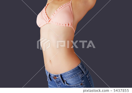Young lady wearing waist waist denim Black back copy space 5437855