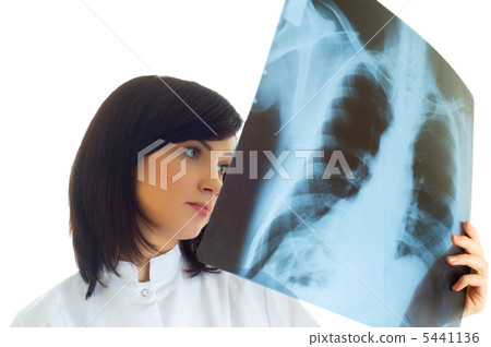 Female doctor looking at x-ray image on white 5441136