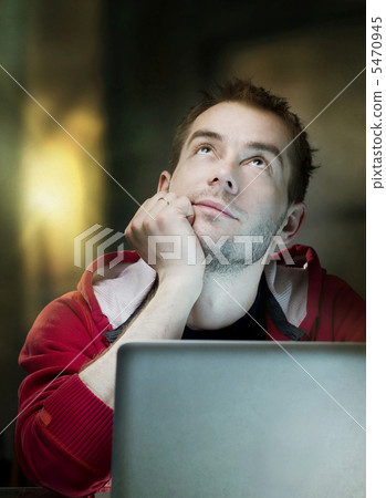 Man With Laptop Thinking Man With Laptop Thinking 5470945