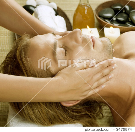 Spa. Young Man getting Face Massage Spa. Young Man getting Face Massage 5470974