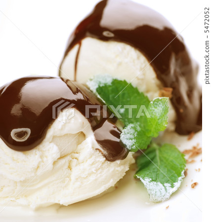 Ice cream with Chocolate topping. Dessert over white 5472052