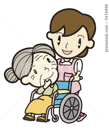 Nursing Care   Pushing Wheelchair - Stock Illustration [5474999] - Pixta