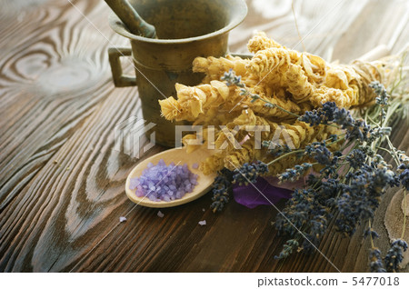 Herbs And Antique Mortar With Pestle 5477018