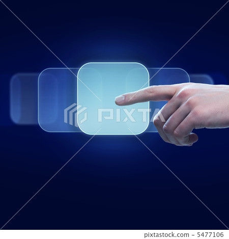 Man's hand pushing the button. Choice concept 5477106